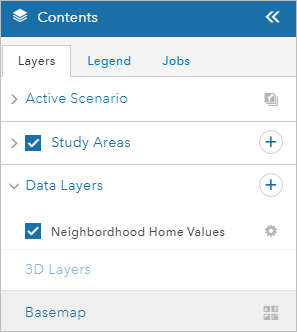 Contents pane with the Layers tab active Contents pane with the Layers tab active