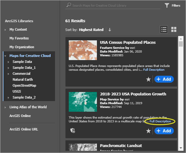 Browse ArcGIS content window with Full Description link highlighted Browse ArcGIS content window with Full Description link highlighted